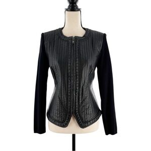 Nygard Collection Petite M Black Leather & Knit Panel Zip Jacket – Size 10-12